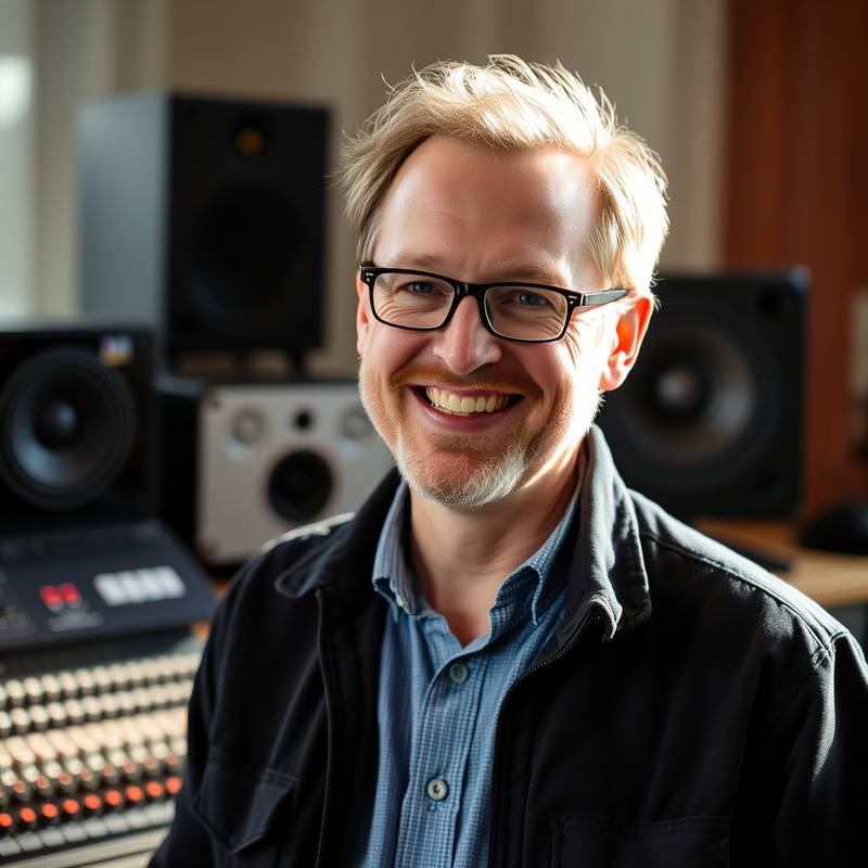 Portræt af Mads Christensen, Senior Lydtekniker i Producér Lyde, glad og engageret.