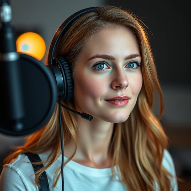 Portræt af Sofie Olsen, en kvinde med headset, der arbejder i et lydstudie.